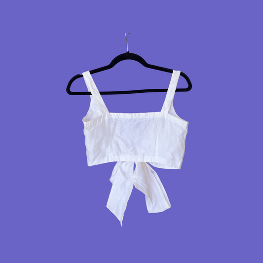 Off White Cream Front-Tie Crop Top