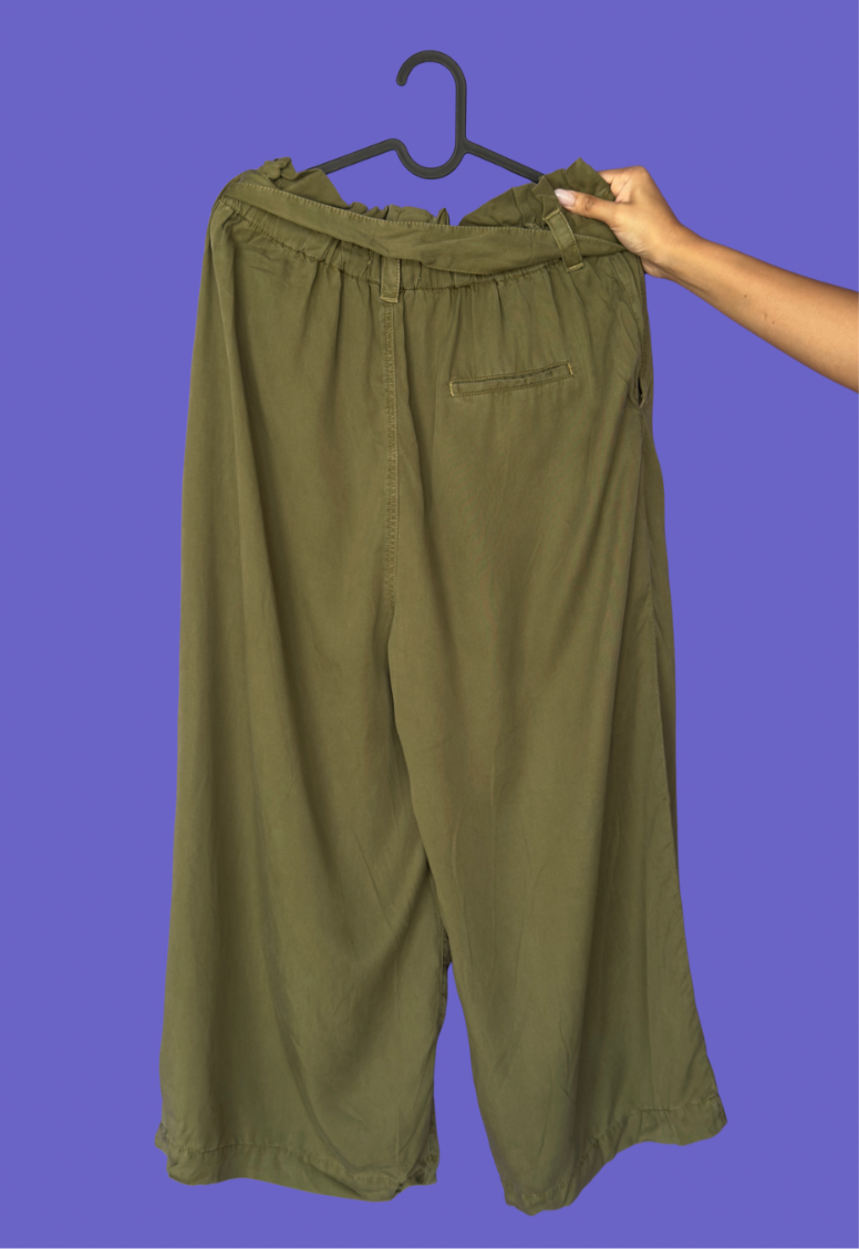 Olive Paperbag Wide-Pants