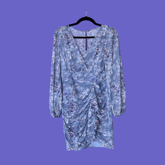 Blue Floral Ruched Dress