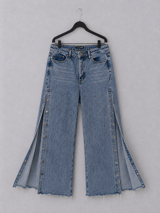 Split-Hem Snap Denim Jeans