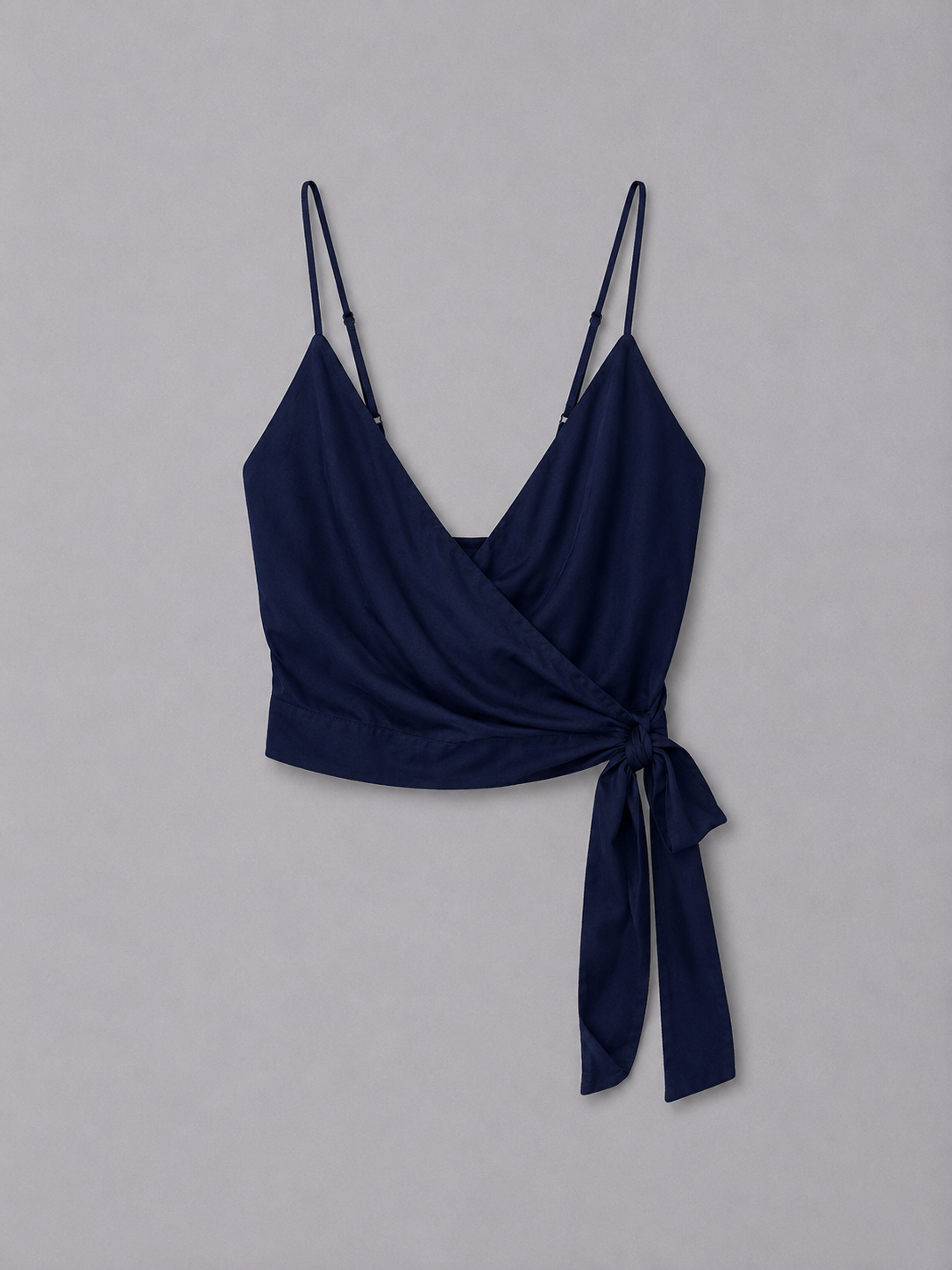 Navy Satin Wrap Top