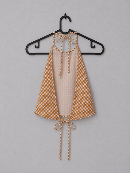 Honey Gingham Halter Tie Up Top