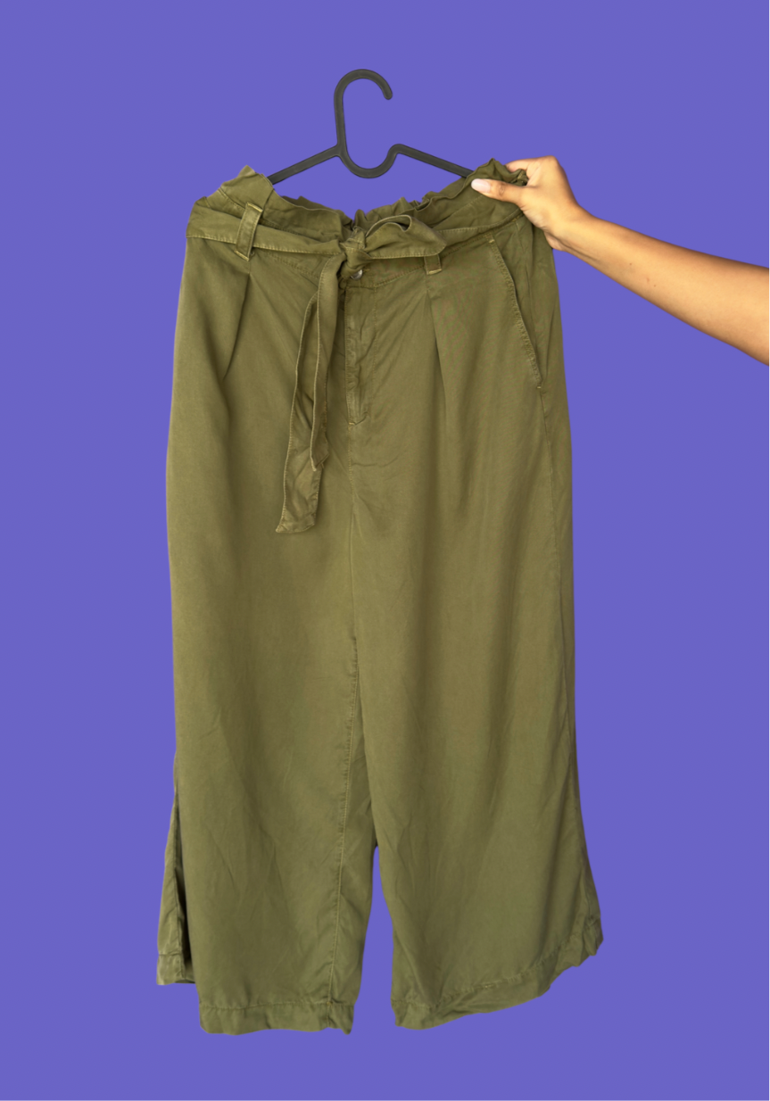 Olive Paperbag Wide-Pants