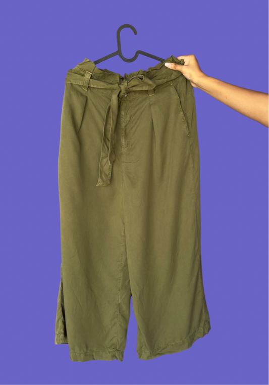 Olive Paperbag Wide-Pants