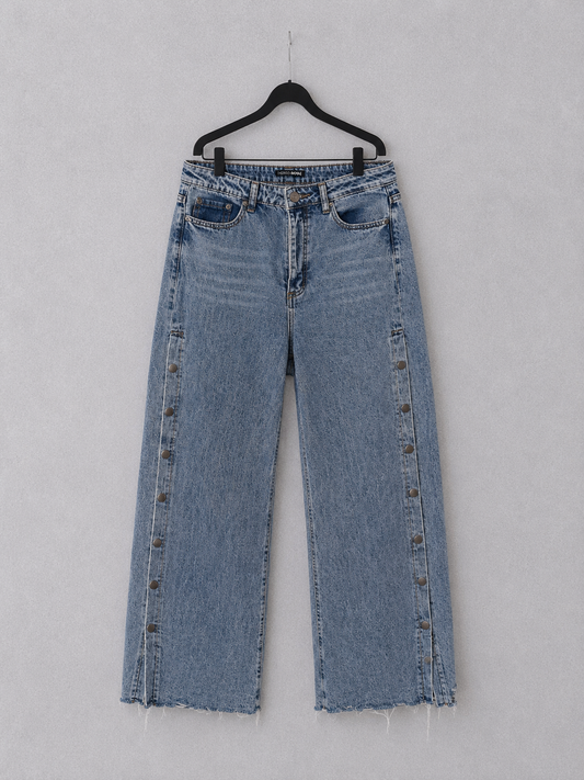 Split-Hem Snap Denim Jeans