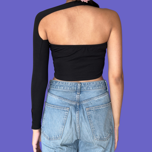 Midnight One-Sleeve Black Top