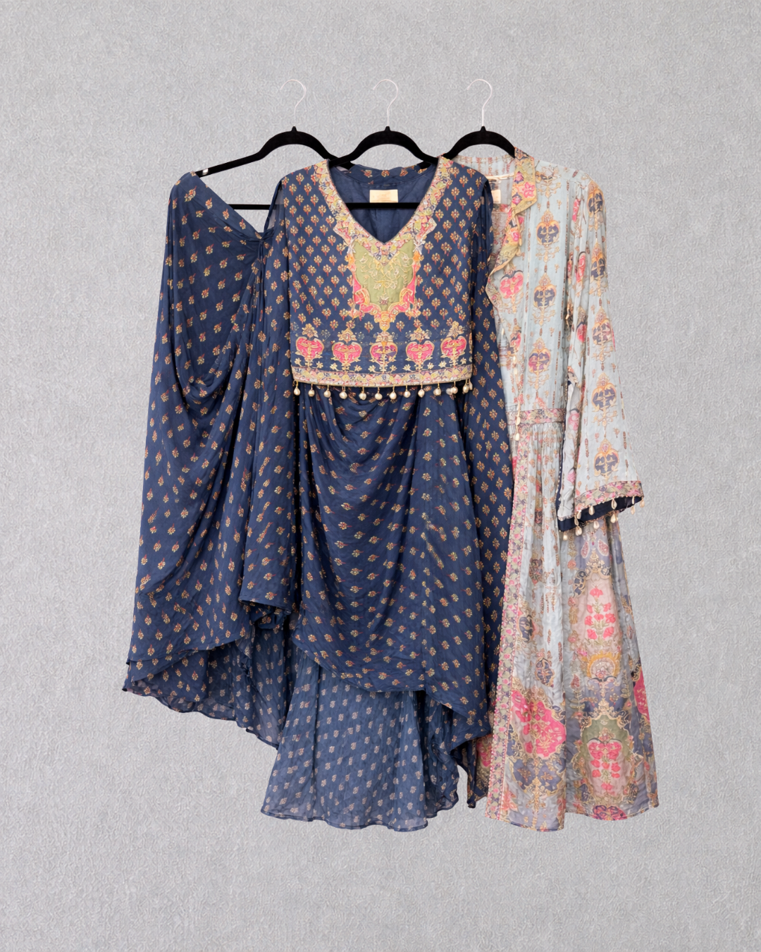 Blue Printed Three Piece Set