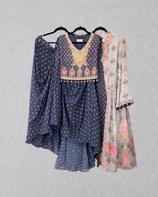 Blue Printed Three Piece Set