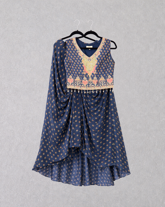 Blue Printed Three Piece Set