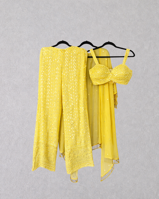 Lemon Mirror Work Sharara Set