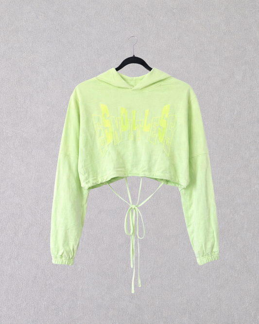 Neon Green Tie-Up Crop Hoodie
