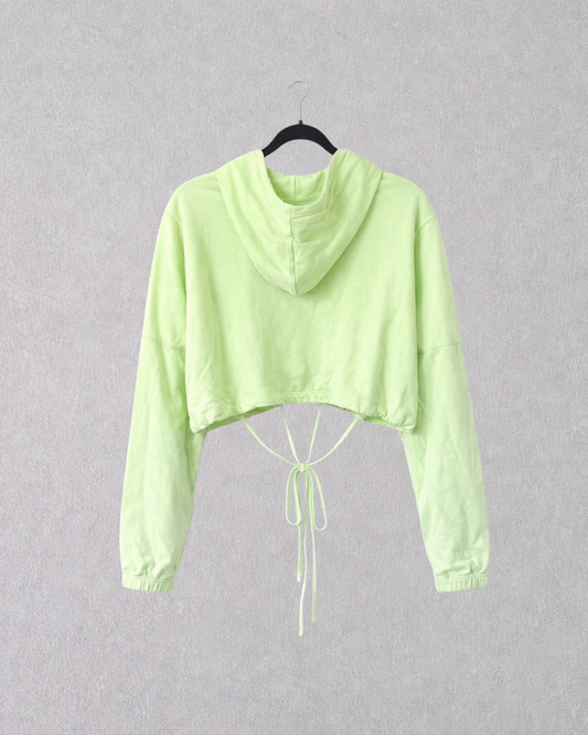 Neon Green Tie-Up Crop Hoodie