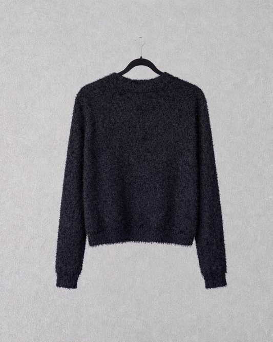 Black Fuzzy Knit Pullover