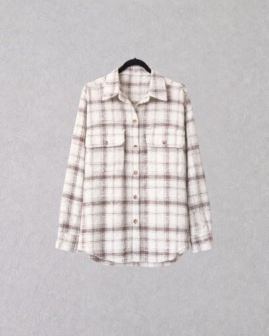 Neutral Plaid Overshirt Jacket