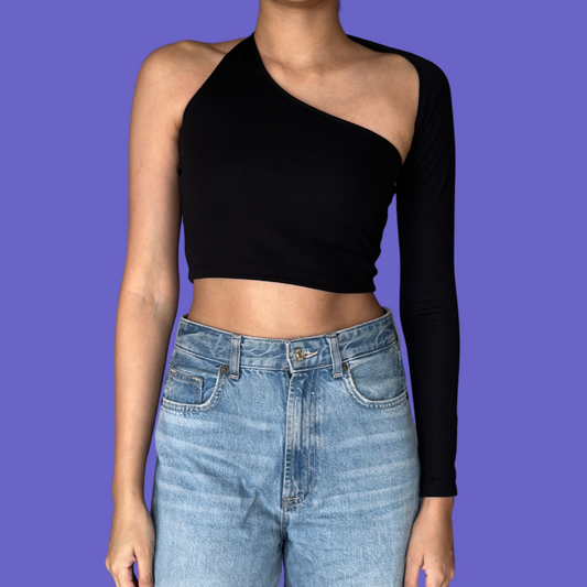 Midnight One-Sleeve Black Top