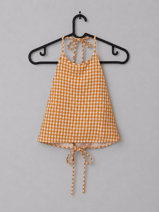 Honey Gingham Halter Tie Up Top