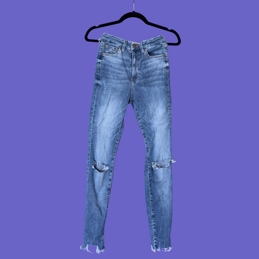 Blue Skinny Fit Ripped Denims