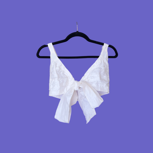 Off White Cream Front-Tie Crop Top