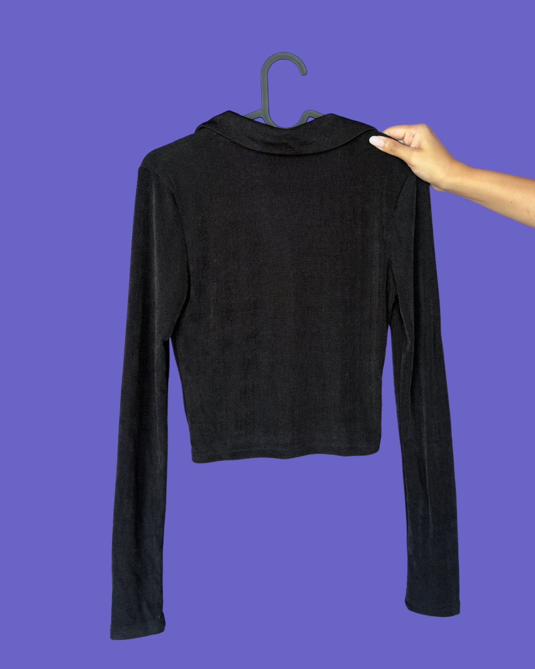 Ruched Mesh Button-Up Black Top